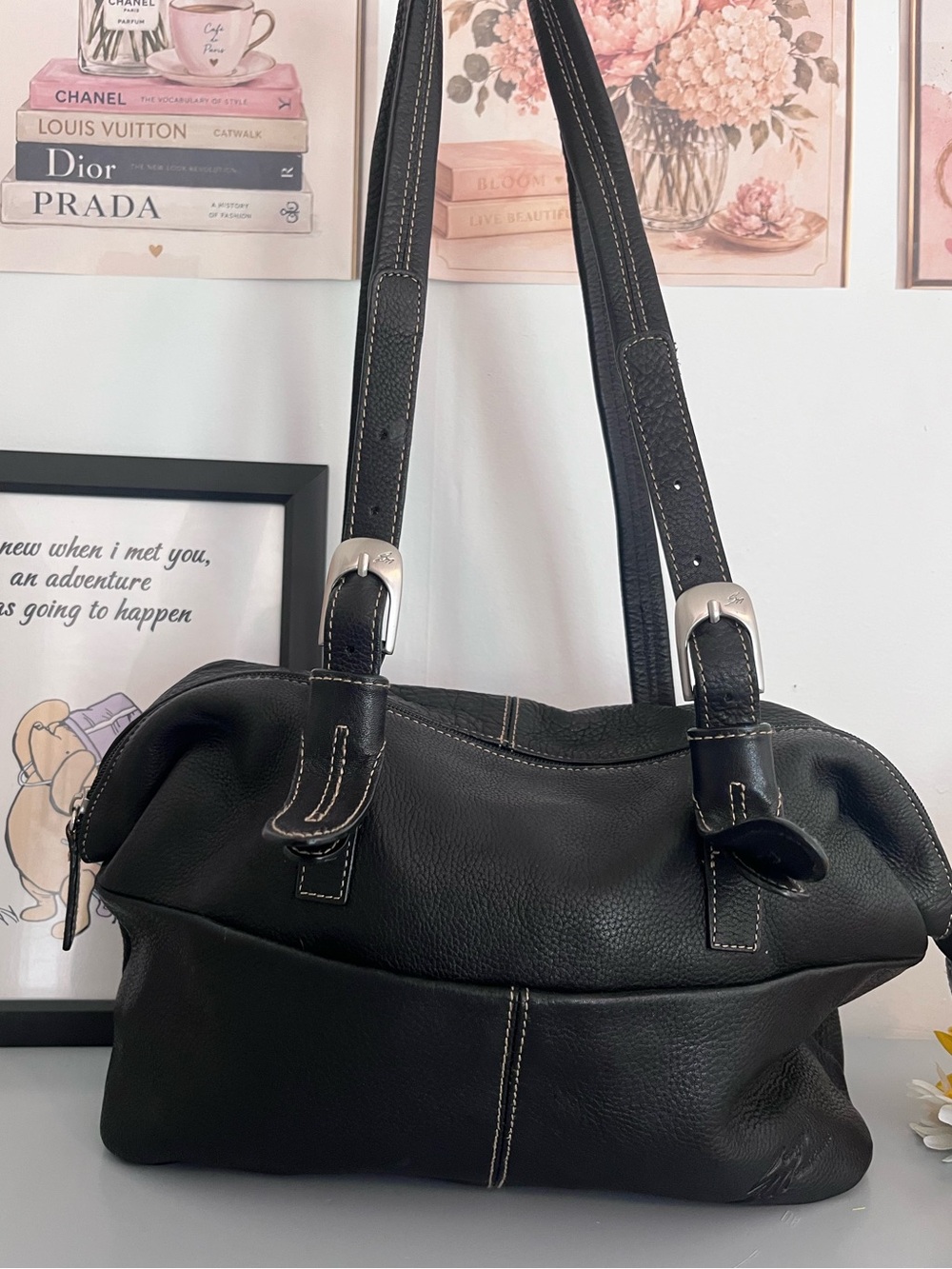 Stone Mountain Genuine Leather Black Shoulder Bag Satchel